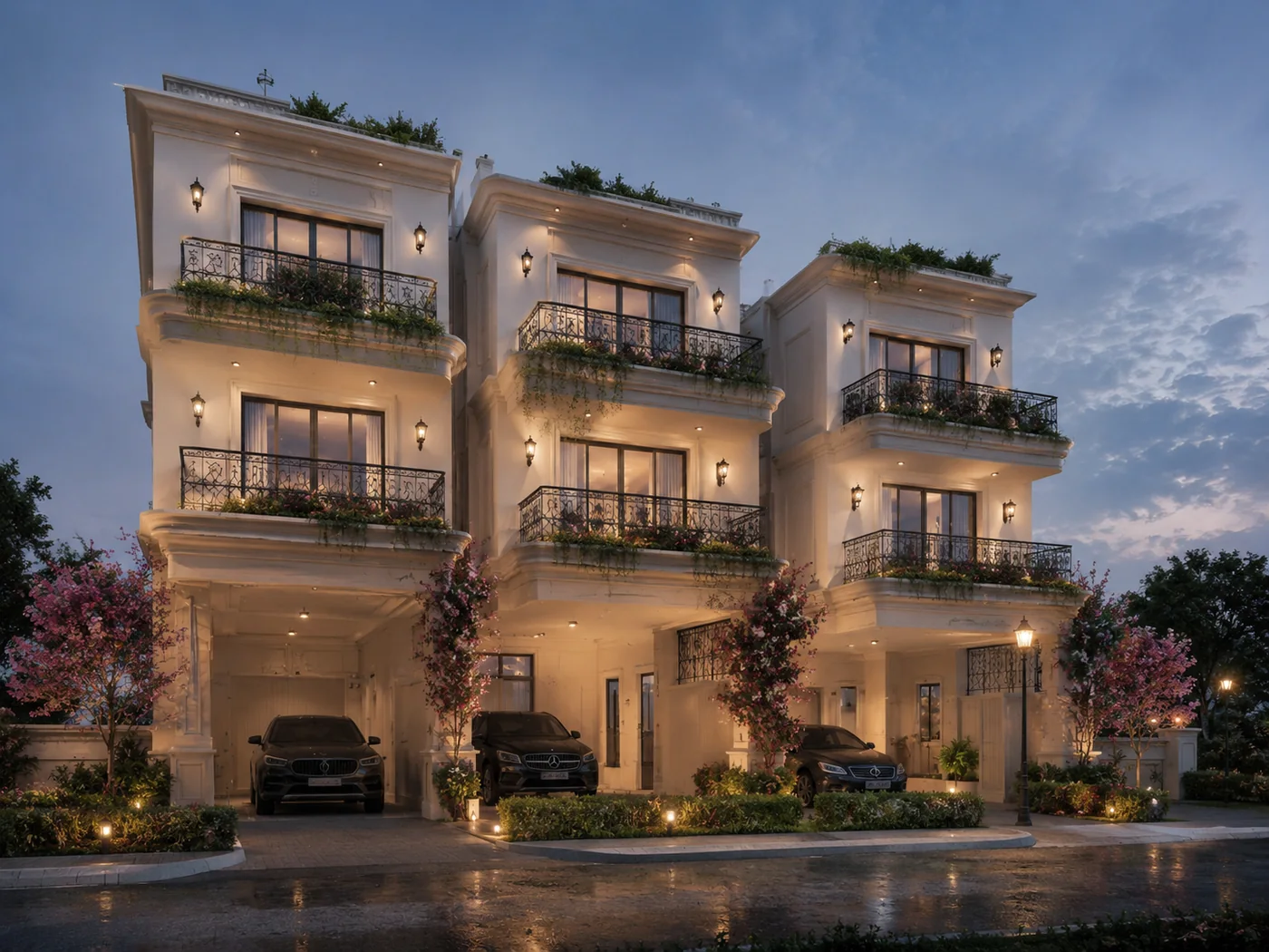 Luxury villa elevation with landscaped frontage