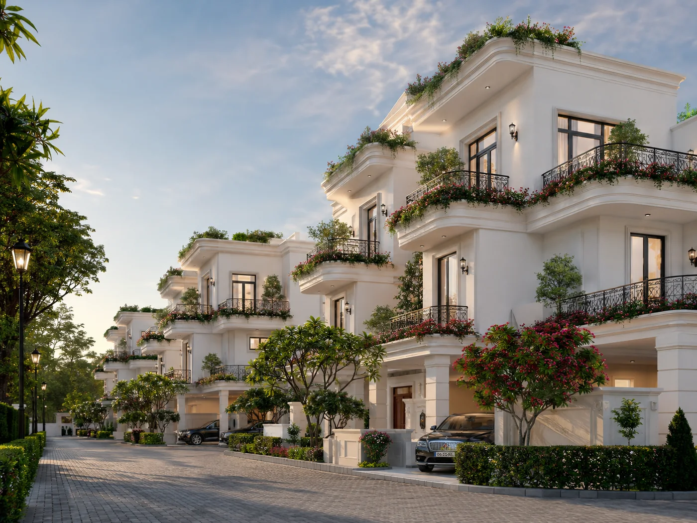 Luxury villa street view inside gated community