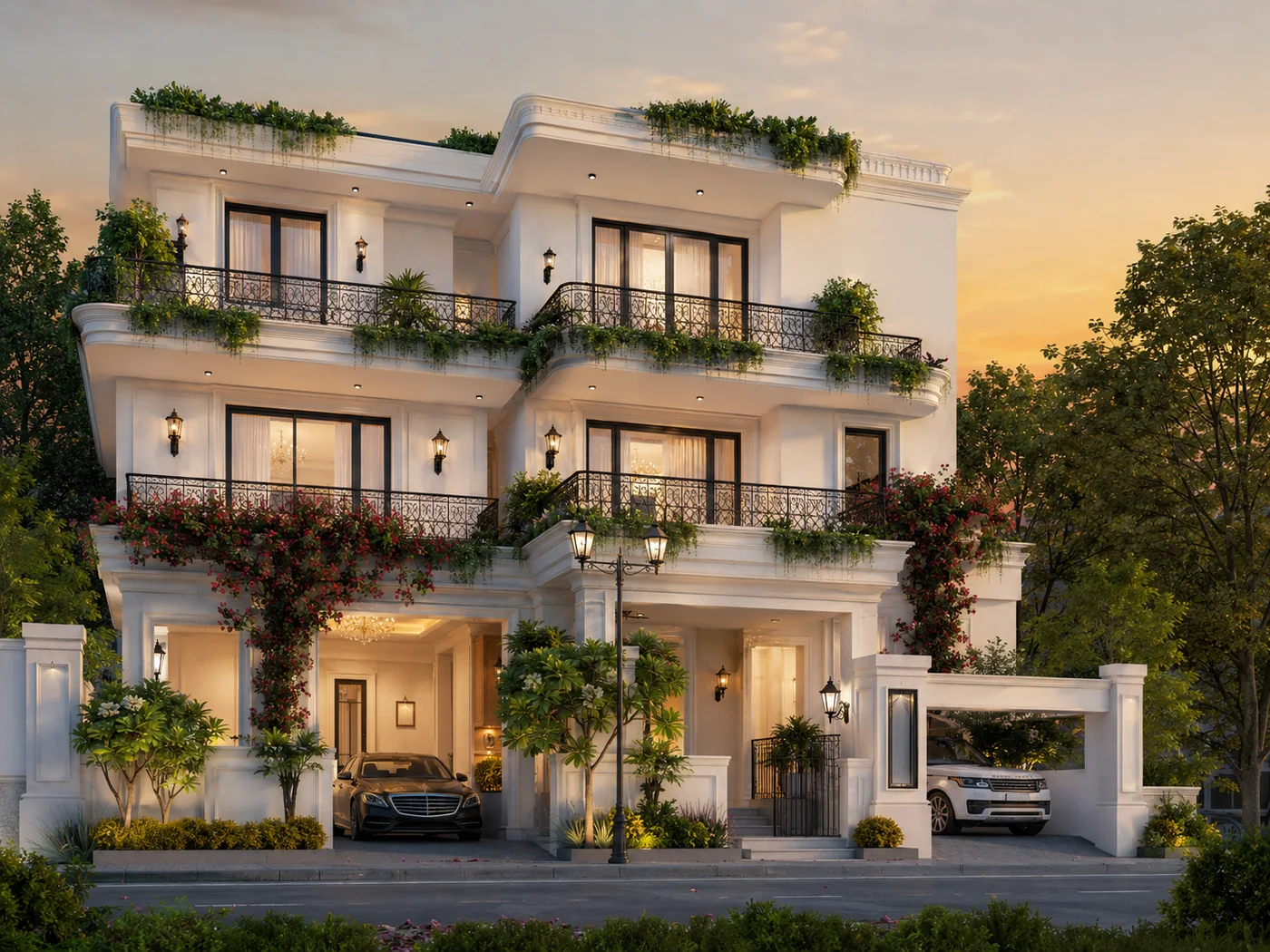 Premium luxury villa sunset exterior